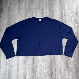 J.Crew Womens Cropped Long Sleeve Shirt Navy Blue Cotton XL